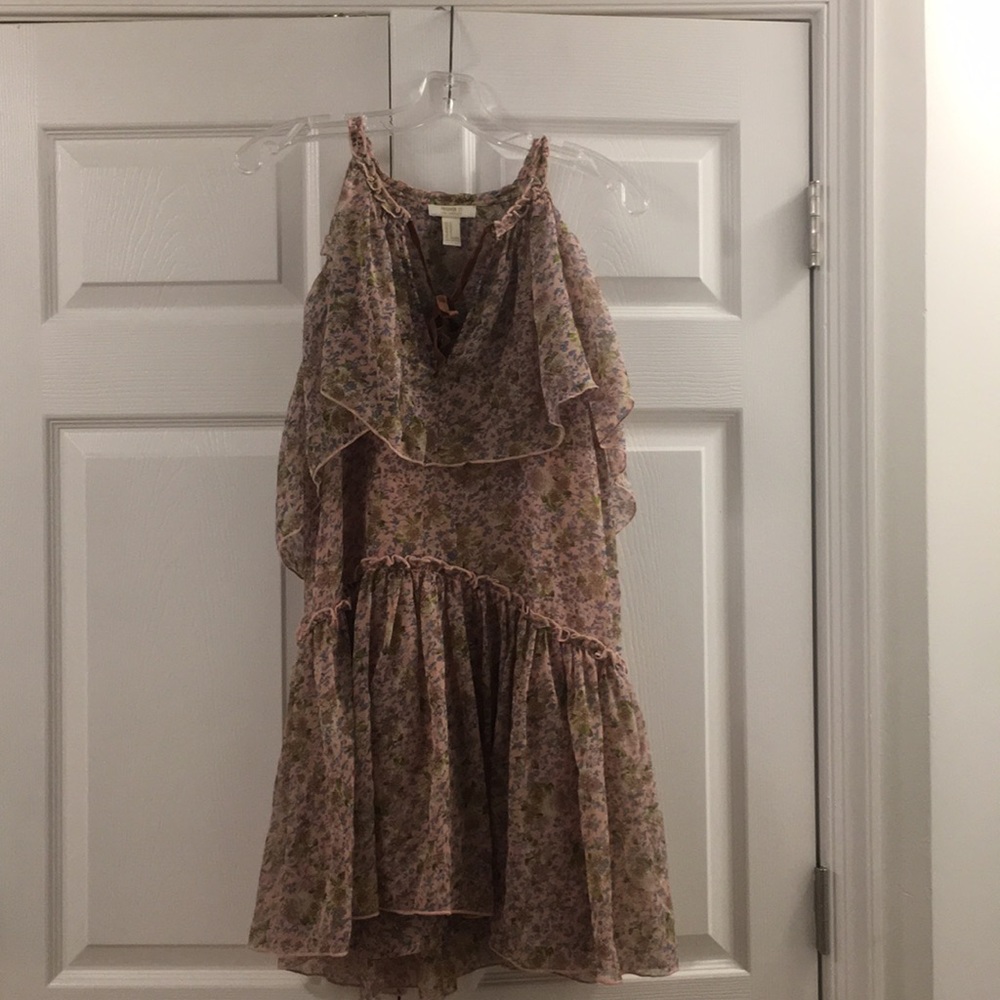 ADORABLE FLORAL AND PINK COLD SHOULDER DRESS